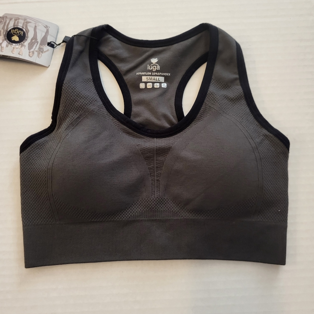 NWT iuga Gray Racer Back Sports Bra